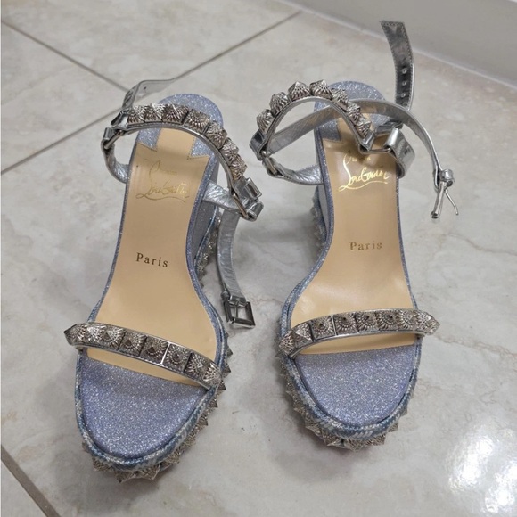 Christian Louboutin Silver Studded Sandals PYRACLOU - Picture 1 of 6